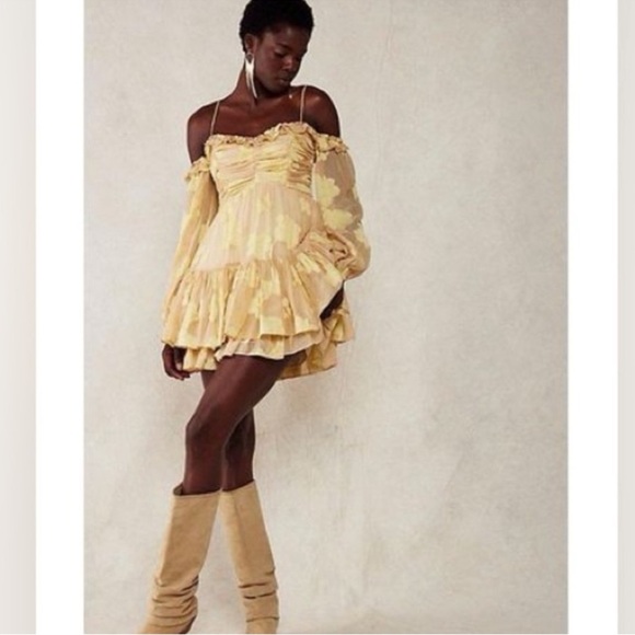 LoveShackFancy Zennia Mini Dress in Daisy Yellow - Picture 4 of 7